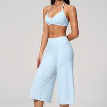Women's 2 Pieces Set, Tank Top And Short Wide Leg Pants, Suitable For Vacation, Date, Daily Wear. Sports Outfit - Light Wash - View 9