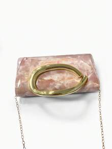 Dedoo 1pc Fashion Metal Decor Mini Box Clutch, Elegant Shiny Metal Strip Design, Luxury Style For Women, Suitable For Evening Party, Wedding, Ball - Pink - View 10