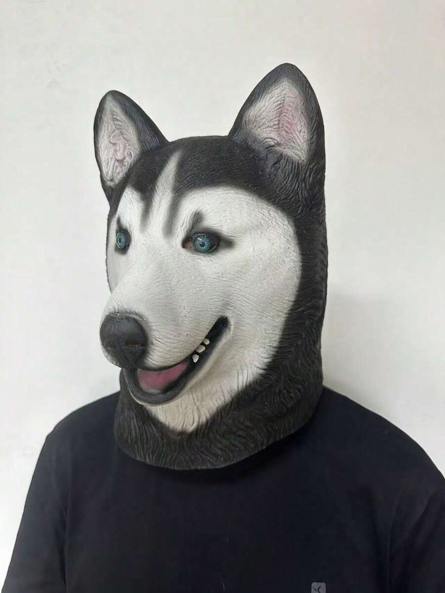 1pc Full Head Latex Mask, Black & White Husky Headpiece, Suitable For Halloween Party/Fun Cosplay Costume, Popular Hot Item - Husky - View 1