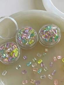 1 Box New Ice Crystal Clear Aurora Square Sugar Nail Art Rhinestones, Dopamine Mixed Color Versatile Nail Decor Material - Multicolor - View 3