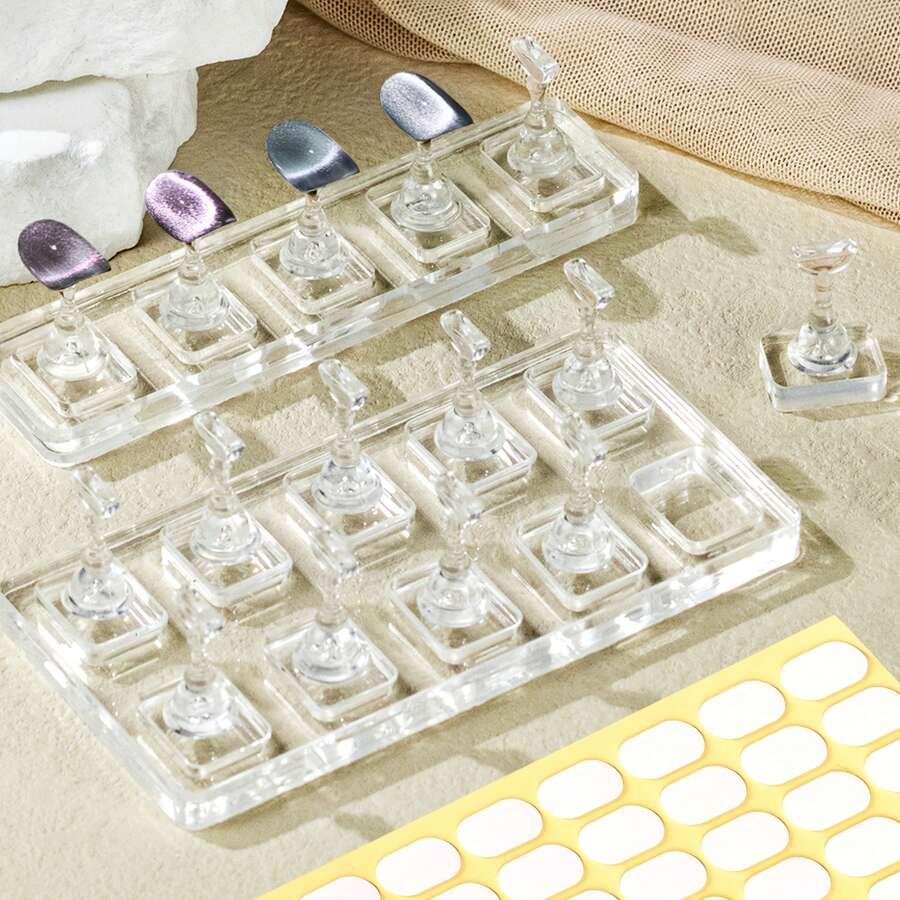 5-10pcs Acrylic Transparent Nail Display Stands, Fake Nail Practice Display Rack, Fixed Adhesive Strips Nail Art Accessories, Nail Salon Home Styling Design Tools - Multicolor - View 1