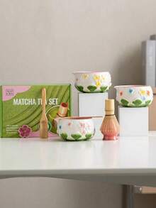 Bộ pha trà Matcha 1 món/2 món/7 món, bộ pha trà Matcha đầy đủ với bát sứ dập nổi hoa và rây, dụng cụ trà đạo truyền thống Nhật Bản, phù hợp dùng tại nhà và làm quà tặng - Nhiều màu - Xem 12
