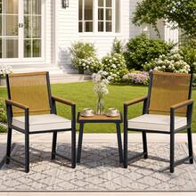 3 Pieces Bistro Set, Outdoor WPC Table & 2 Wicker Chairs With 7cm Waterproof Cushions, Rattan Garden Furniture Set For Patio Balcony Backyard - Beige - View 2