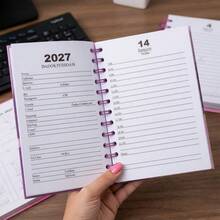 Agenda 2027 Capa Dura C/ Marca Páginas Espiral Agenda Cereja Estampada Glitter Grande Média 336 Pág - Corações - Visão 4