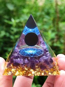能量金字塔靈氣療癒水晶天然紫水晶球脈輪工具裝飾品樹脂石工藝金字塔家居裝飾禮品，創意水晶樹脂桌面擺件，適用於聖誕節、萬聖節、父親節 - 藍五星 - 查看 42