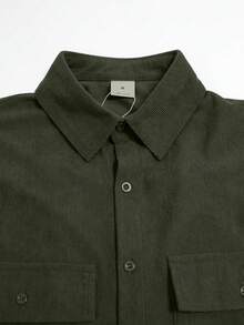 glestore Kemeja Lengan Panjang Korduroi Polos Gaya Retro Kasual Pria - Sempurna untuk Semua Musim dan Mudah Dipadukan dengan Pakaian Apa Pun - Hijau Tentara - View 6