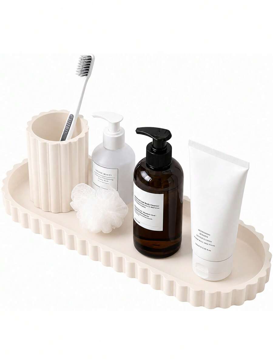 Large Capacity Bathroom Vanity Countertop Storage Tray, Decorative Silicone Storage Tray With Wavy Edge, Cosmetic Storage Tray, Coffee Table Decor Tray, Soap Dish, For Storing Detergents, Toiletries, Perfumes And Candles - Multicolor - View 1