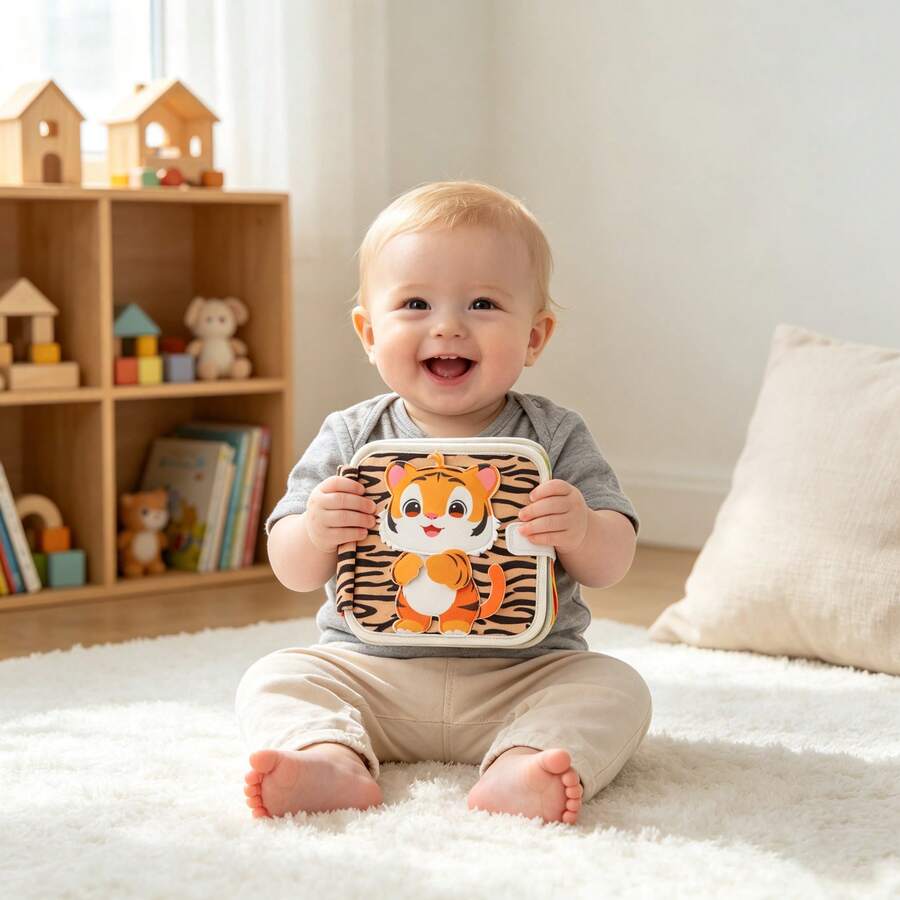Libro de tela con diseño de tigre para educación temprana de bebés, identificación de colores, reconocimiento de formas, juguete interactivo para padres e hijos, regalo perfecto para bebés - Multicolor - Ver 1