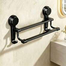 1pc Upgraded Strong Suction Cup Double Bar Towel Rack, No-Drill Wall-Mounted Bathroom Kitchen Hanging Bar, Space-Saving Kitchen Storage Solution, Double Bar Design, Minimalist Rack, Rust-Proof Material, Towel Rack, No-Drill Bracket - Multicolor - View 9