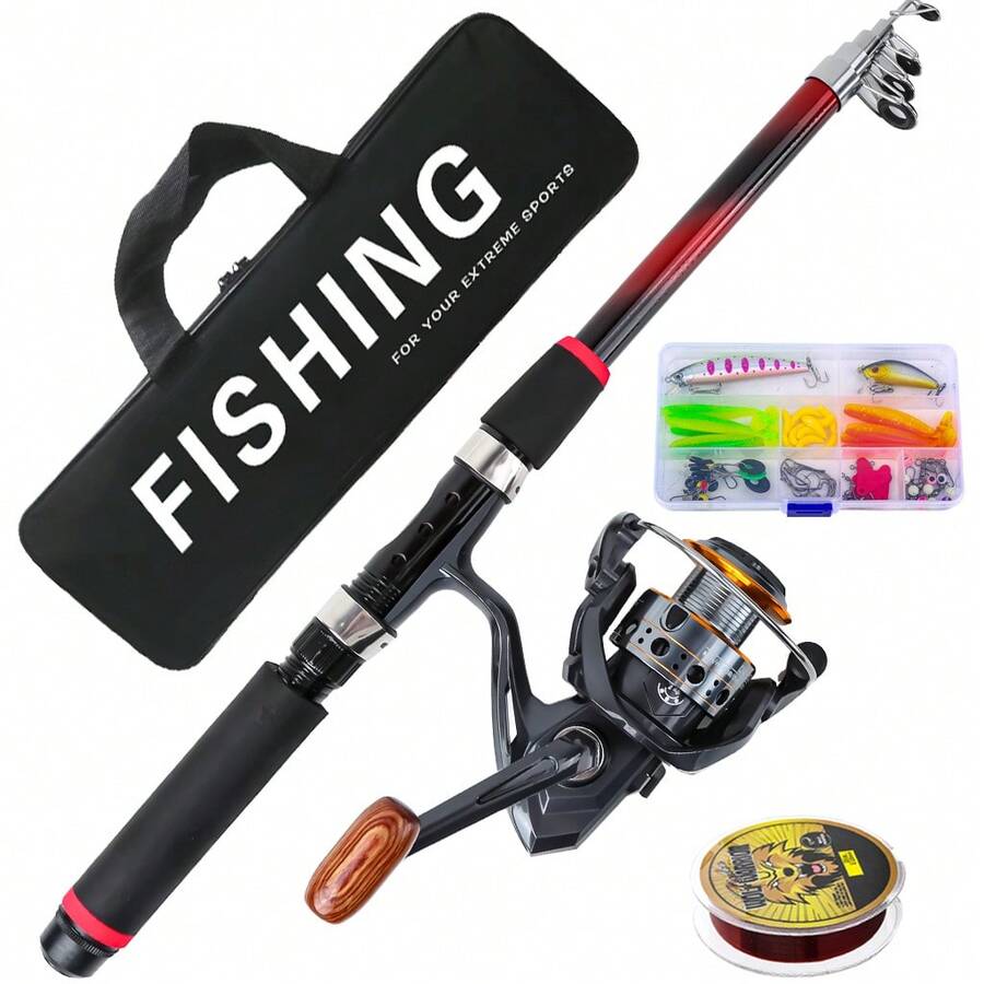 Telescopic Spinning Reel Fishing Rod Set, Includes Spinning Reel, Fishing Line, Storage Bag And Portable Outdoor Travel Fishing Gear, Suitable For Beginners And Experienced Anglers