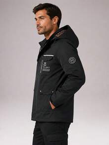 CZRLHYT Men's Hooded Drawstring Soft Shell Jacket, Suitable For Sports And Casual Wear, Front Large Pockets, Ideal For Daily Outdoor Outfits, Versatile - Black - View 5