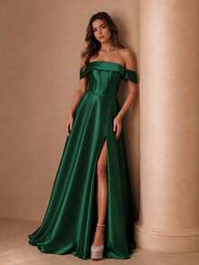 VIPGIRL High Waist Leg-Lengthening Elegant Women's Evening Gown - Green - View 1