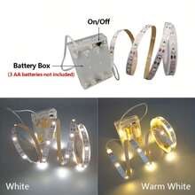 Battery Powered LED Light Strip (Batteries Not Included), Warm White & Bright White, Wireless Switch Control, Suitable For TV Backlight, Party, Bedroom, Camping, DIY Home Decor, Perfect Choice For Thanksgiving - 彩色 - 查看 3