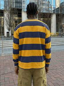 Men's American Vintage Colorblock Wide Stripe, Oversized Drop Shoulder Clean Fit Preppy Long Sleeve T-Shirt - Multicolor - View 4