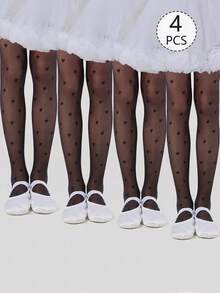 1pc Cute Heart Print Sheer Mesh Ballet Tights For Kids, Daily Wear, Solid Black, Toddler Girls Dance Tights, Long Socks, Back To School - Multicolor - View 17