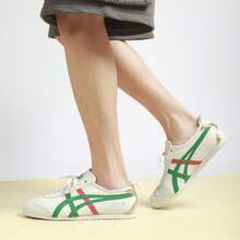 Asics Authentic Onitsuka Tiger Mexico 66 Leather Sneakers - White/Blue/Red Classic Low-Top | Premium Japanese Heritage Footwear | Slim-Profile Lightweight Trainers - 白綠金 - 查看 9