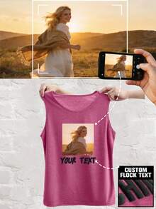 Camiseta de tirantes personalizada para mujer: Sube tu foto & añade tu texto personalizado, que se aplicará bellamente a tu diseño utilizando una técnica de flocado premium - Rojo - Ver 1