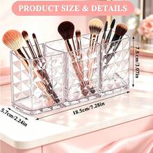 Crystal Makeup Brush Holder Organizer,Makeup Organizers Countertop | 3-Compartment Comb Brushes Pen Pencil Storage Box Container For Vanity, Desktop, Bathroom - Crystal Pattern Transparent - View 3