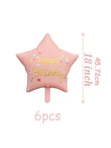6/12pcs Pink Star Happy Birthday Balloons, Party Set Props, Decoration Props, Suitable For Forest Theme, Romantic Atmosphere Set Props - Pink Star-shaped Balloon - View 6