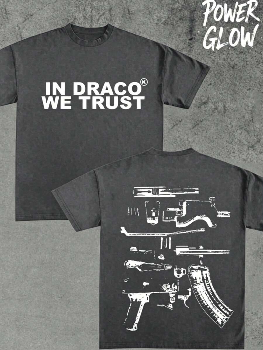 Graphic Cotton T-Shirt Double-Sided Printed T-Shirt, Unisex,Casual Men's Cotton T-Shirt. Y2K,Oversize Plus Size Men's S To 5XL,Summer Tee - 深灰色 - 查看 1
