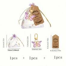 36 Pcs/12 Sets, Butterfly Keychain Gift Set, 12 Pcs Acrylic Purple Keychains, 12 Pcs Brown Cards And 12 Pcs Organza Drawstring Bags, Gender Reveal Party, Suitable For Birthday, Wedding, Christmas Party, Perfect Gift For Colleagues And Friends - Multicolor - View 13