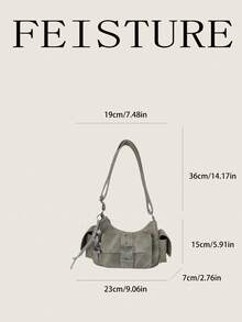 FEISTURE 1件 PU布料多口袋單肩斜挎包，小方包附肩帶，拉鍊開合，附吊飾，適合女孩、女性、大學生、職場新人與白領上班族，適用於工作、商務、通勤、上學 - 灰色 - 查看 7