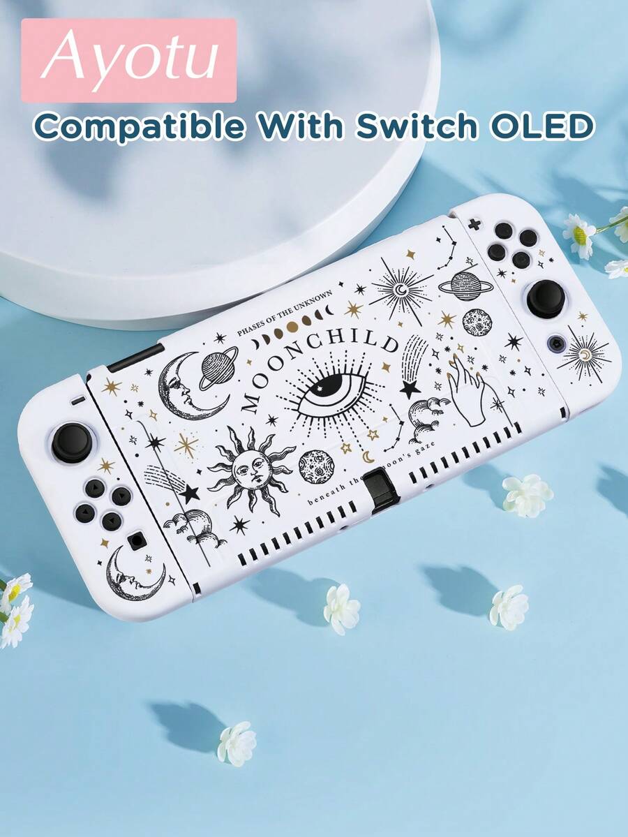 Ayotu 1pc Sun Moon Star Pattern Compatible With Switch2/Switch NS/Switch OLED Game Console Protective Shell, New Generation TPU Soft Shell, Universal Game Controller Protective Case, Switch Controller Protective Case, Switch Game Accessories, Anti-Drop, Anti-Slip, Anti-Scratch, Fashionable, Autumn Romantic/Back To School Gift/Valentine's Day Gift/Christmas Gift/Halloween Gift