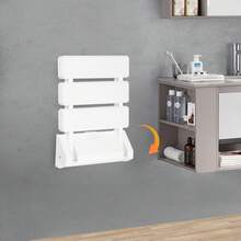 Wall Mounted Foldable Shower Bench, Collapsible Wall-Mount Seat With Slatted Board Design, Space Saving Wall Fixed Stool For Entryway, Shower Room, Corridor Temporary Sitting Use - White - View 9