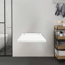 Wall Mounted Foldable Shower Bench, Collapsible Wall-Mount Seat With Slatted Board Design, Space Saving Wall Fixed Stool For Entryway, Shower Room, Corridor Temporary Sitting Use - White - View 7