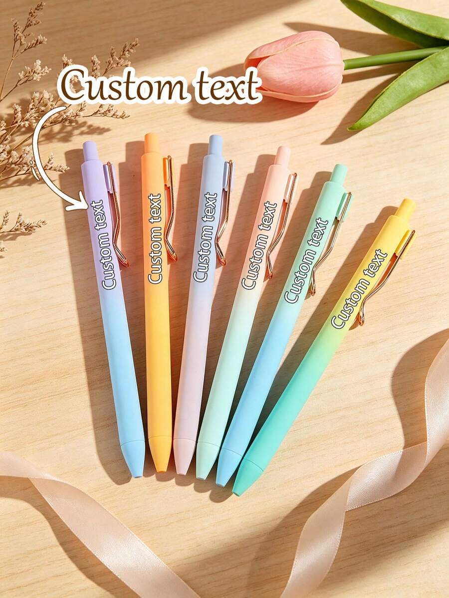 Pulpen Ballpoint Gradien Macaron Kustom yang Dapat Ditarik, Dicetak UV, Dapat Disesuaikan dengan Logo/Teks Anda, Ujung Sedang, Pulpen Menulis Halus, Tinta Hitam 1.0mm - Set - View 1