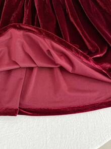 Girls' Red Lace Large Collar Ruffle Long Sleeve Dress, Spring/Autumn Christmas Holiday Dress - Burgundy - View 6