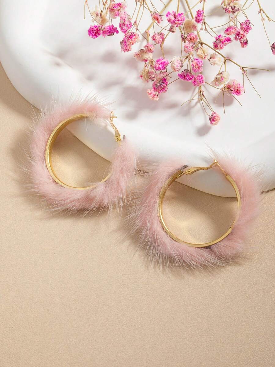 1 Pair Minimalist Hoop Earrings, Premium Women's Earrings For Autumn/Winter - Pink - View 1