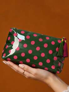 Polka Dot Waterproof Makeup Bag With Contrasting Tassel Storage Bag, Large Capacity Portable Travel Wash Bag Suitable For Skincare, Bathroom, Vacation - Multicolor - View 8