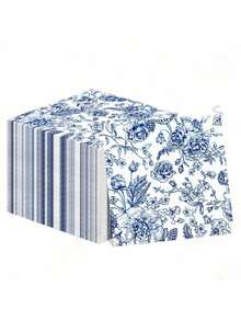 80 Count 13*13 Inch Disposable Blue Floral Pattern Napkins, For Home Gatherings, Outdoor Picnics, Parties, Wedding Banquets, Restaurant Decorative Napkins - Multicolor - View 12