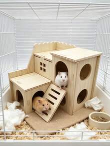Double-Layer Hamster Hideout - Self-Assembly Required, With Climbing Ladder And Multi-Chamber Partitioned Small Pet House, Universal Cage For Hamsters, Hamster Cage Interior Decor, Daily Climbing And Exercise - one-size - View 5