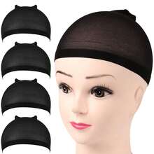 4 Peças Toucas de Peruca de Náilon Elásticas para Mulheres, Toucas de Meia Leves e Respiráveis com Faixa Elástica Larga, Redes de Cabelo Confortáveis para Perucas, Cosplay, Maquiagem de Palco, Penteado Diário e Proteção de Cabelo, Disponíveis em Bege, Marrom e Preto - Multicolorido - Visão 11