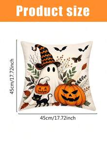 1pc Ghost Pumpkin Throw Pillow Covers Halloween,Cute Spooky Cartoon-Style Quilted Decorative Cushion Cover,17.72In,Halloween Pillowcase Decoration,For Living Room Bedroom,Room Decor,Bedroom Decor,Halloween Decor,Fall Decor(Pillow Insert Not Included) - Multicolor - View 3