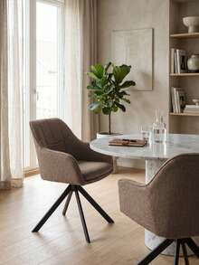 Goeurvant Modern Grid-Stitched Upholstered 360° Swivel Dining Chairs With Armrests And Removable Cushion For Dining Room, Living Room, Office - Set Of 2 / Set Of 4 / Set Of 6-Mocha Brown/Textured Fabric - Mokkabraun - View 3