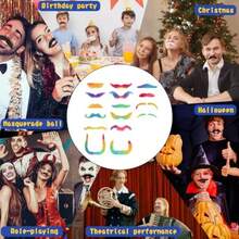 Vivinin 62PCS Fake Mustache, 18 Designs Self-Adhesive Fake Mustaches, Novelty Hairy Fake Beard For Role-Playing, Halloween, Birthday Party, Christmas - As Pic - View 6