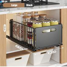 Pull Out Cabinet Organiser, 2 Pack Slide Out Drawer Storage Shelves, Extendable Kitchen Cupboard Organiser With Smooth Glide Rails, Heavy Duty Pull Out Shelf For Pantry, Bathroom & Under Sink - Black - View 9