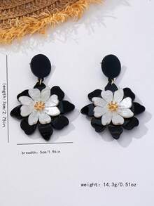 1 Pair Fashion Elegant Vacation Style Acrylic Flower Pendant Earrings Suitable For Women Daily And Party Wear - Black - View 4