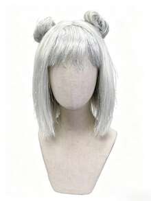 Neon Green Purple Silver Space Bun Wig, Smooth Straight Hair With Bangs, Breathable Adjustable Cap, Suitable For Colorful Party, Nightclub Photo Shoot, Cute Women's Styling Set - Multicolor - View 15