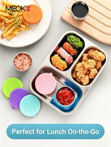 Meoky 6Pcs 1.6oz Stainless Steel Condiment Cups, Leakproof Silicone Lid Reusable Small Sauce Container, Portable Salad Dressing Cup for Lunch Bento Box Picnic Travel Kitchen Storage - 淡粉紅色 - 查看 4