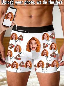 Custom Face Funny Poop Print Men Underwear, Personalized Photo Boxers, Hilarious Novelty Gift For Him - Multicolor - View 1