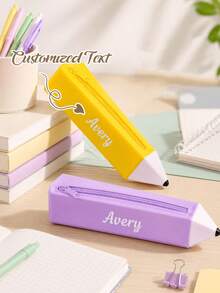 Personalized Silicone Pencil Case, Customized Name Pencil Bag, Large Capacity Stationery Storage Bag With Zipper, Suitable For School, Office And Travel, Washable Storage Bag, Suitable For Students, Teachers And Office Workers, Back To School Gift - Multicolor - View 1