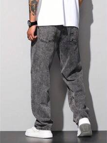 Calça Jeans Masculina Balão Reto Baggy Premium Streetwear Oversized Rapper Ganga Estilo Skatista Folgadas - Grafite Marmorizado - Visão 9