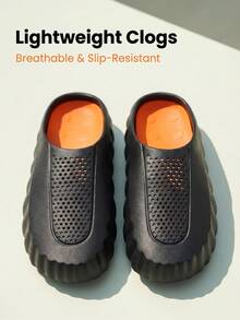 GAISIMA Men's Contrast Color Hollow Breathable Thick Sole Slide Sandals, Unisex Perforated Street Style Height-Increasing Sandals, Suitable For Summer Outdoor, Daily, Bathroom Wear - Black - View 2