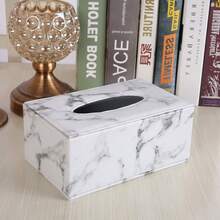 1pc Gold Trim PU Leather Tissue Box, Marble Pattern Tissue Box (Random Style), Home Decor, Room Decor, School Must-Haves - Black and White - View 10