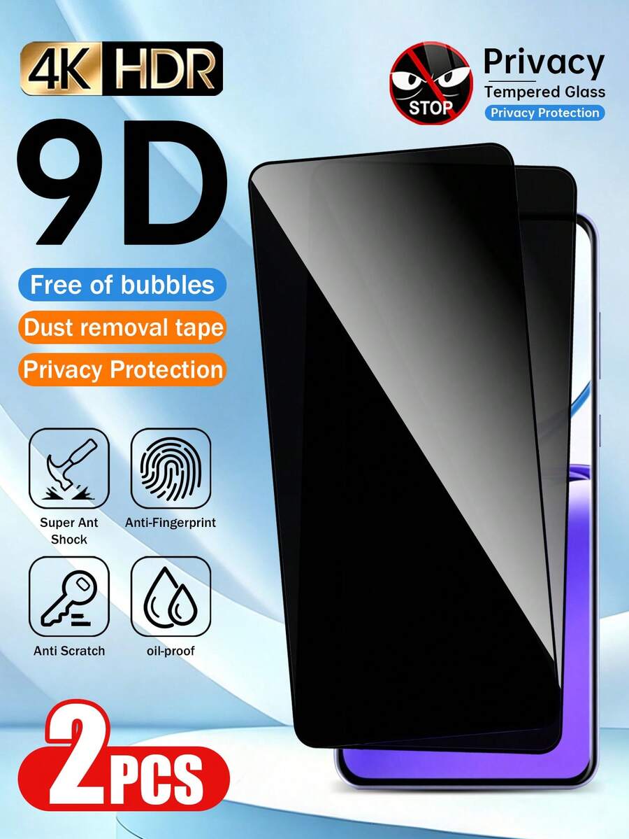 XINHONGYU 2pcs Privacy OG Tempered Glass Screen Protector, Curved Edge, Oleophobic Coating Anti-Fingerprint, Easy Installation, Compatible With OPPO Reno4/Reno5/Reno6/Reno7/11F/13F, A3/A5/A5 Pro/A58 4G/A5I/A5S/A60/A7/A74 4G/A93/A94/A96 Models - Black - View 1