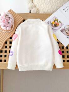 M.Dian xi New Embroidered Heart Girls Cardigan, Spring/Autumn Children's Fashion Sweater, Thin Fleece Warm Top Jacket - Beige - View 2